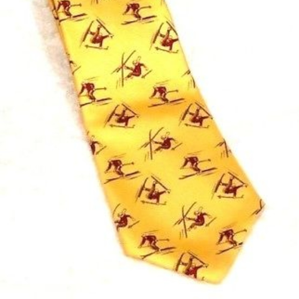 Ralph Lauren Yellow Silk Necktie Mens Ski Skiing